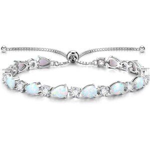 Sterling Silver Opal Birthstone Tennis Bolo Bracelet for Women with Adjustable F